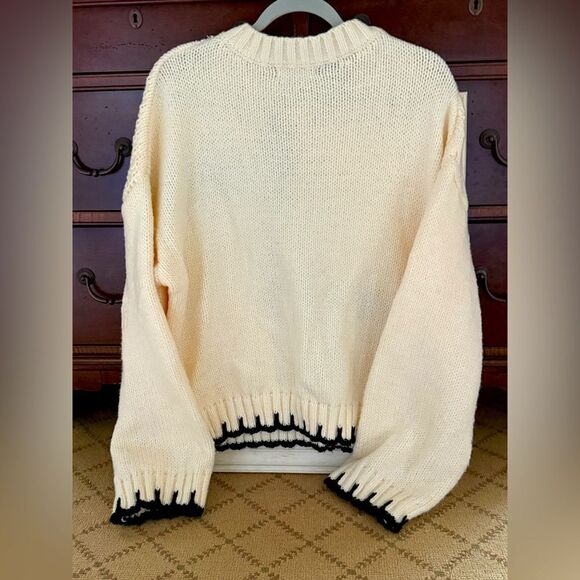Grey Bandit ivory and black chunky crew neck sweater NWOT S - Picture 2 of 10